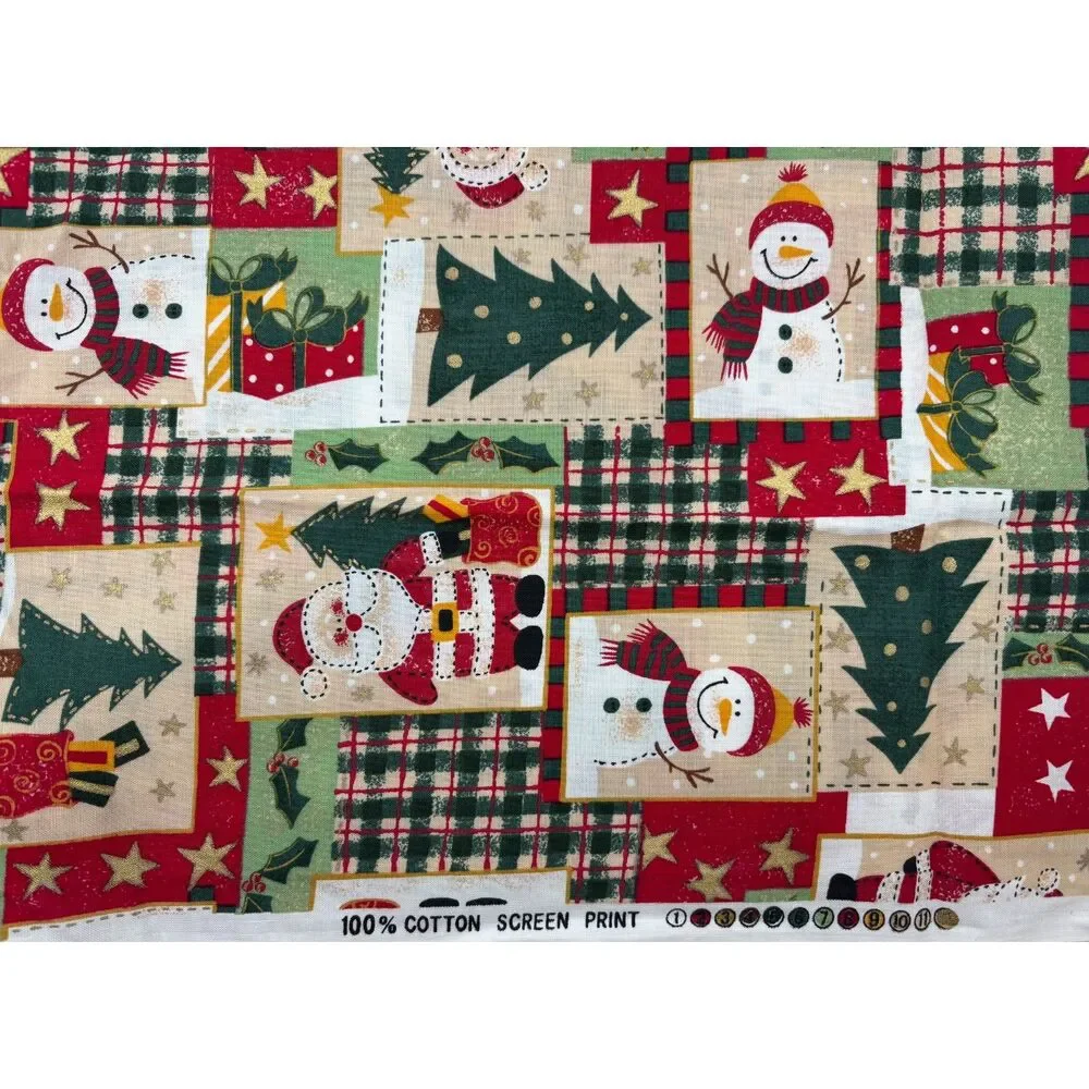 Vintage Santa Snowman Christmas Patchwork Cotton Fabric 29